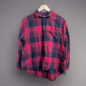Madewell Women Long Sleeve Black Red Plaid Flannel Ex-boyfriend Shirt SZ Medium